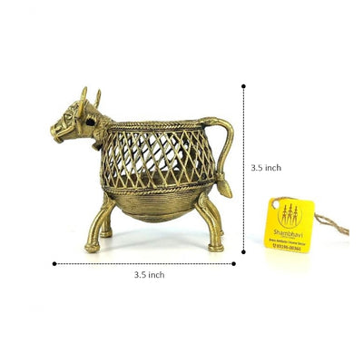 Sacred Cow Bell Metal Art Pen Holder (Golden, 3.5 inch)