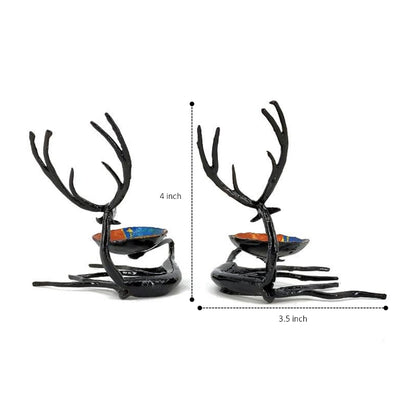 Handmade Iron Reindeer-Shaped Candle Holders from Bastar Art (Black, 4 inch)