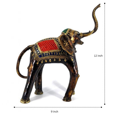 Singing Elephant Dhokra Art Figurine (Bronze color, 12 inch)