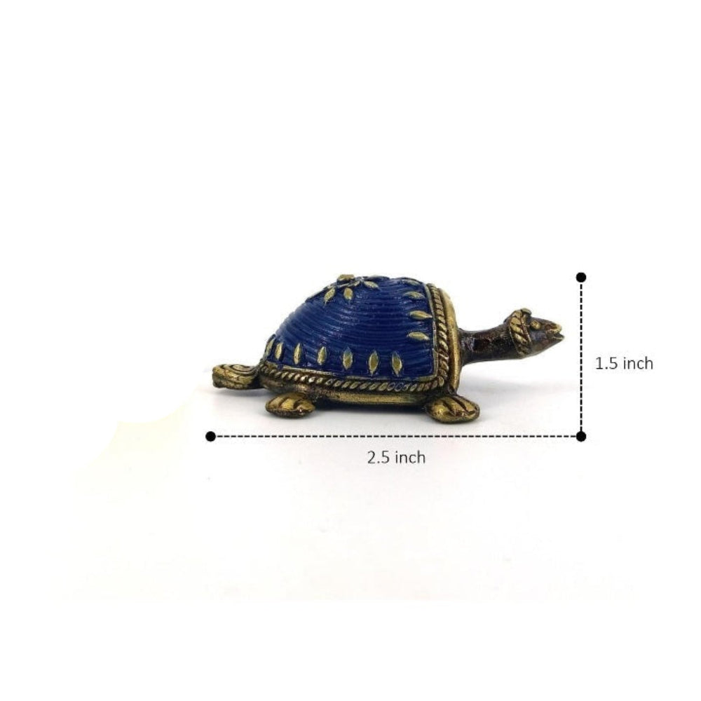 Small brass tortoise statue handcrafted in Bastar Dokra art