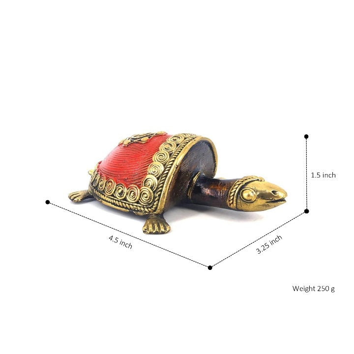  Small brass tortoise figurine red shell diagonal view