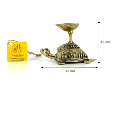 Dhokra art Bell Metal Tortoise Diya from Bastar Art of Chhattisgarh (Golden, 3.5 inch)