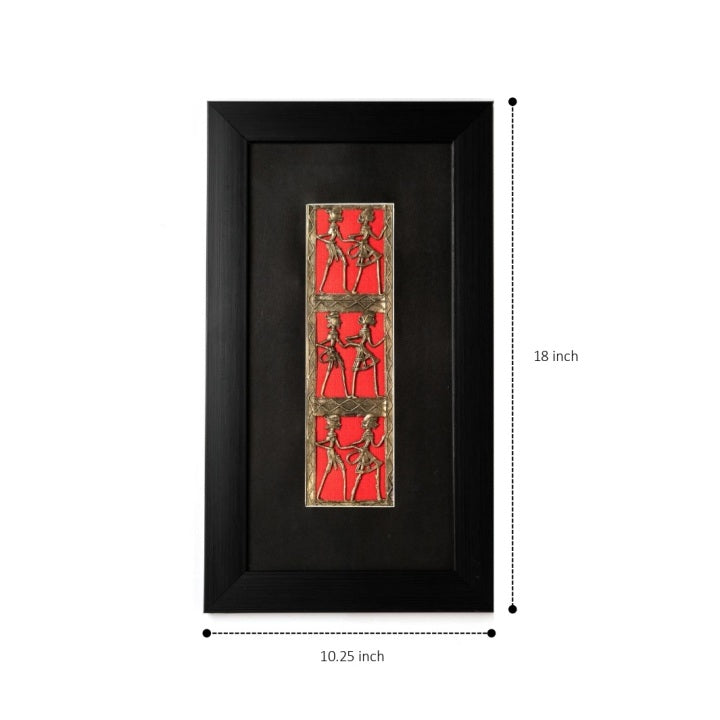 Handmade Dhokra Art Brass Figurine Wall Frame (Black and Red, 18 inch)