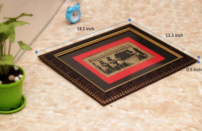 Decorative Brass Wall Frame with Dhokra Art (Maroon Frame, 11.75 x 14.75 inch)