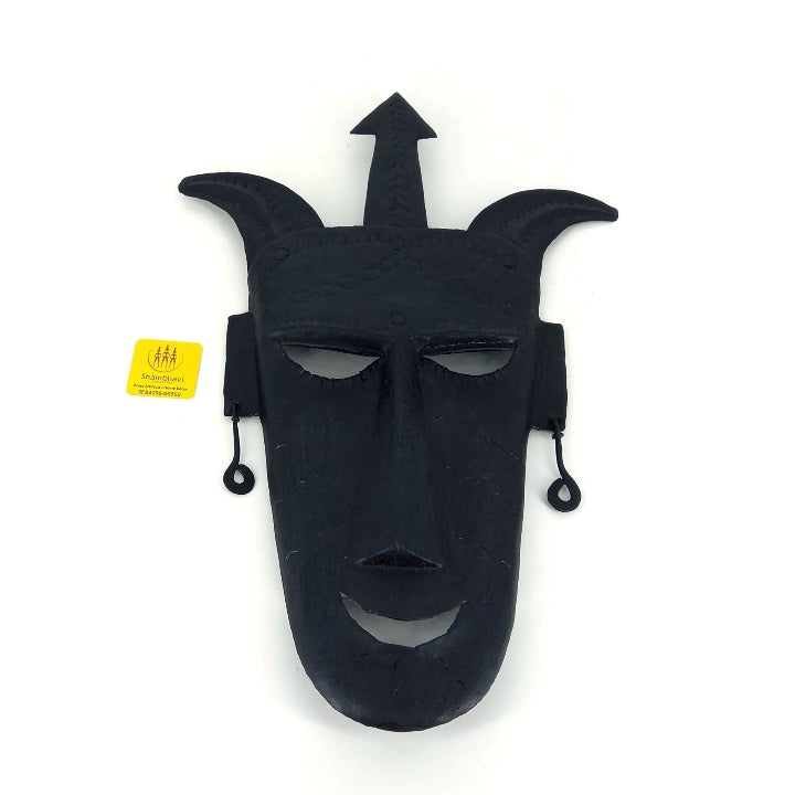 Bastar Iron Art Trident Mask Wall Hanging (Black, 12 inch)